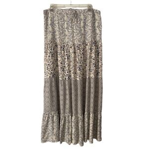Peacocks Floral and Paisley Tiered Maxi Skirt Cream and Blue Cottagecore Size 10
